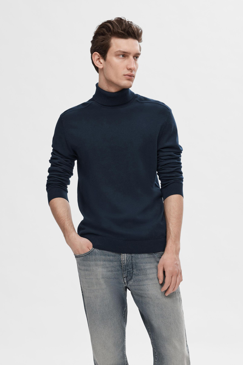 Selected SLHBERG ROLL NECK NOOS Blauw-1 2