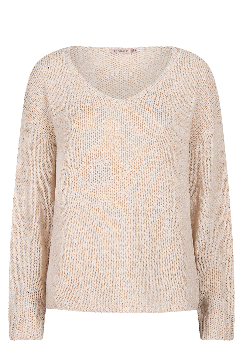 Esqualo Sweater V-neck tape yarn bruin/beige-1 1