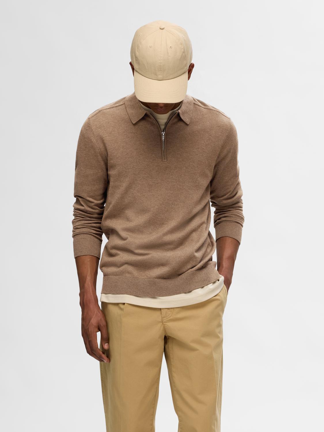 Selected SLHBERG LS HALF ZIP POLO NOOS 182711001-Teak/Melange 2