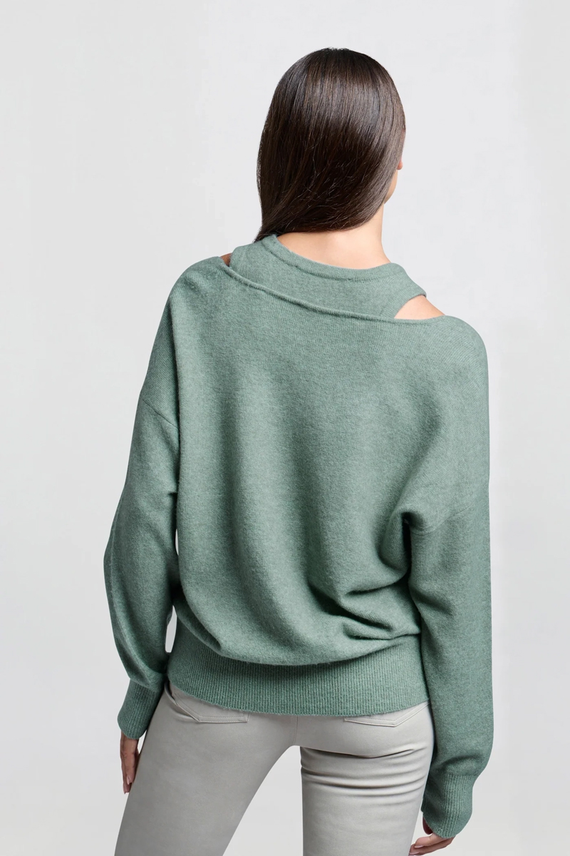 Yaya Deep v-neck sweater with top JADE GREEN 4