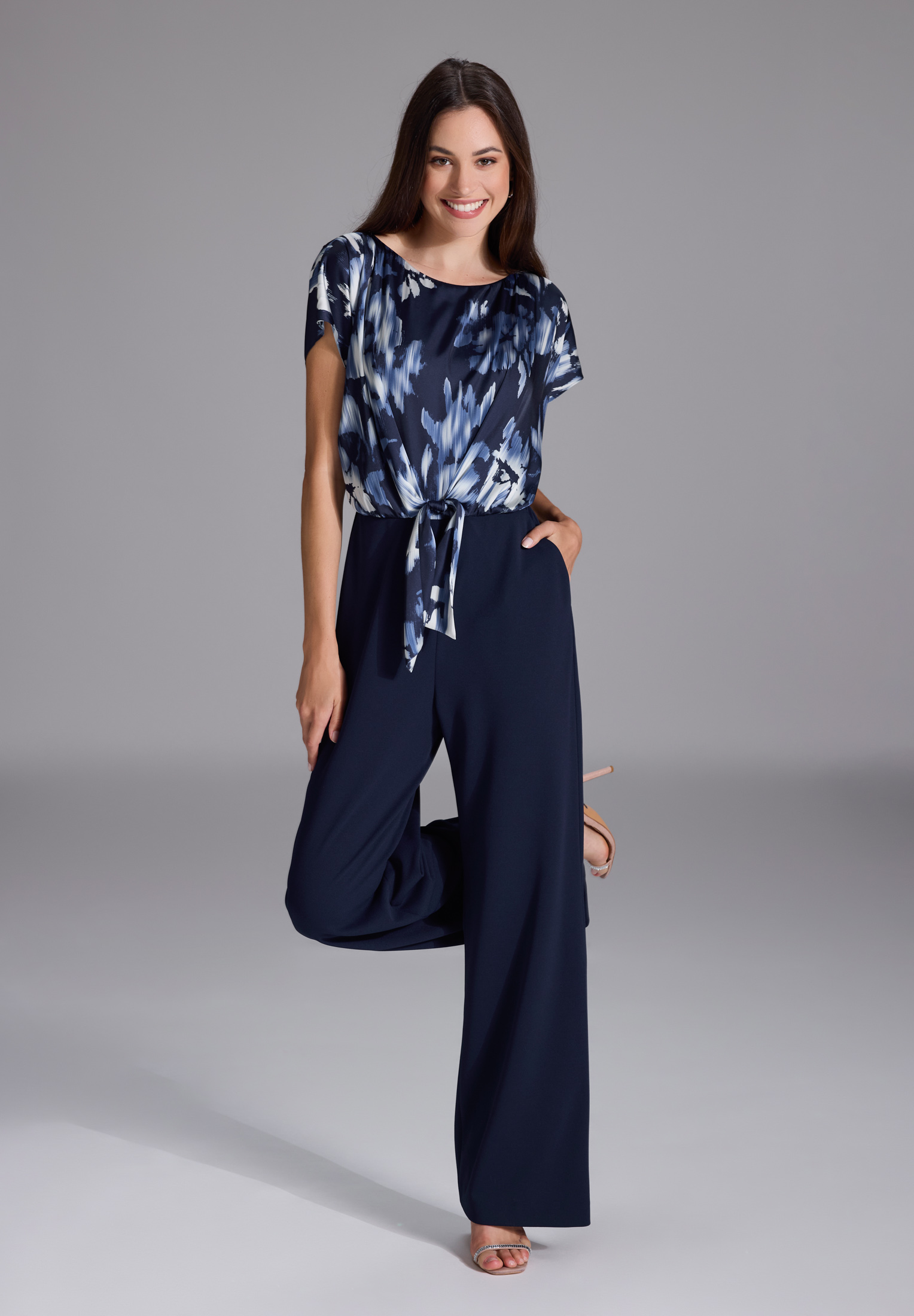 Swing Jumpsuit mit bedrucktem Satin Top u navy 5