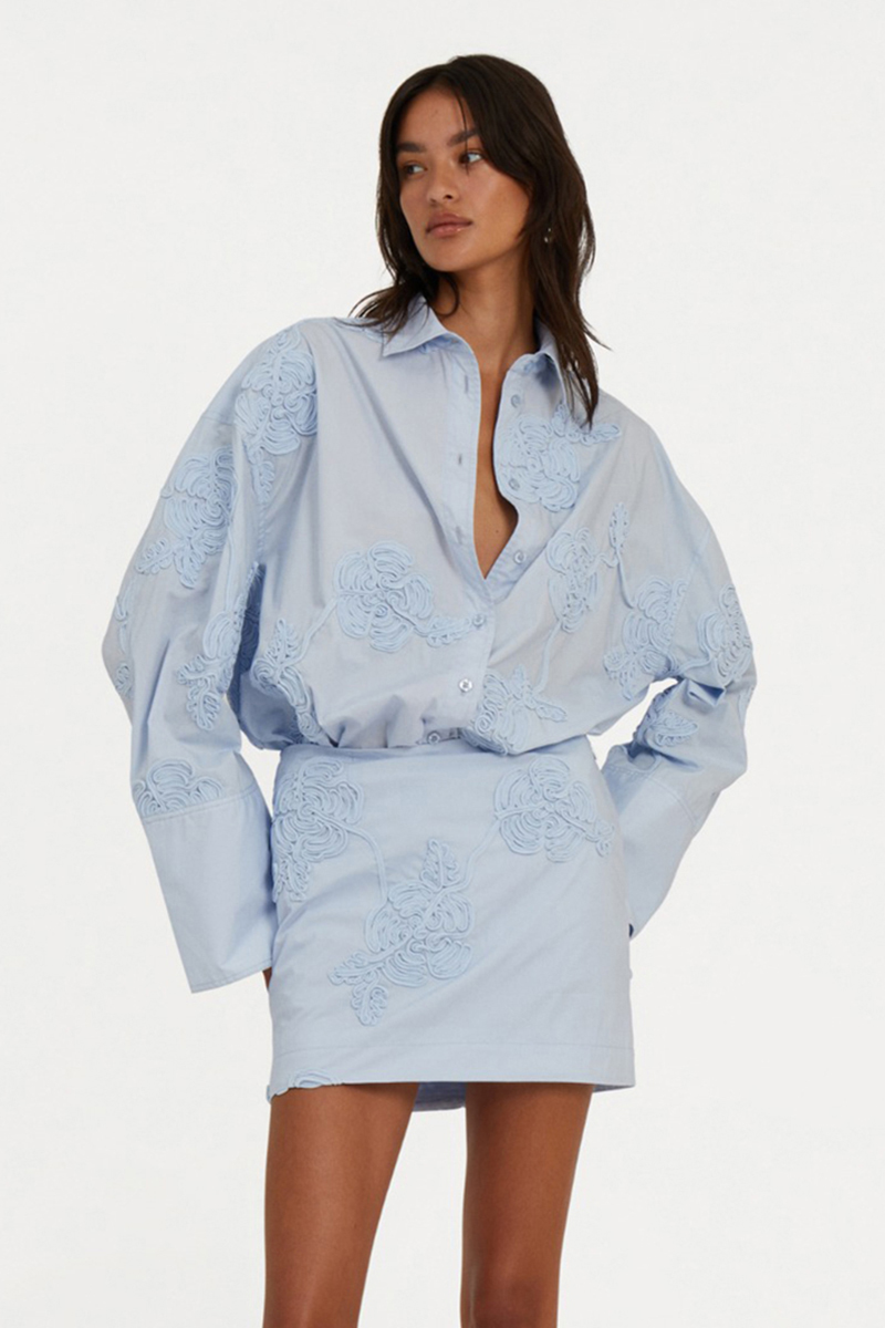 Rotate Flower oversized shirt Blauw-1 2