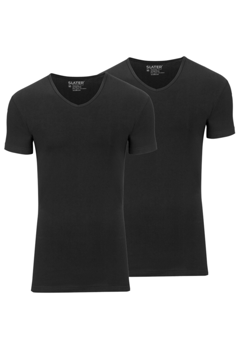 Slater STRETCH 2-pack T-shirt V-neck  s/sl Zwart-1 1