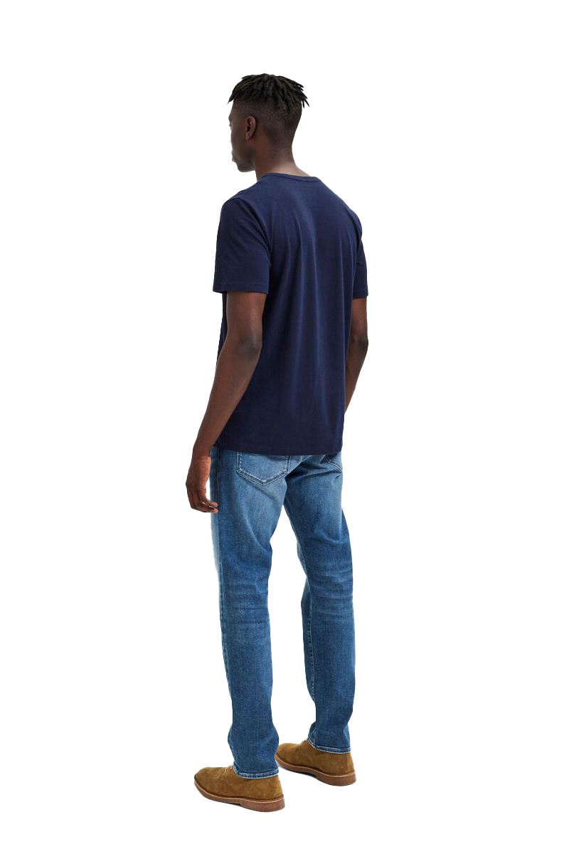 Selected SLHPAN LINEN SS O-NECK TEE W Blauw-1 3