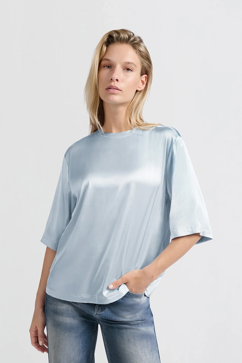 Yaya Oversized satin t-shirt GRAY DAWN BLUE 2