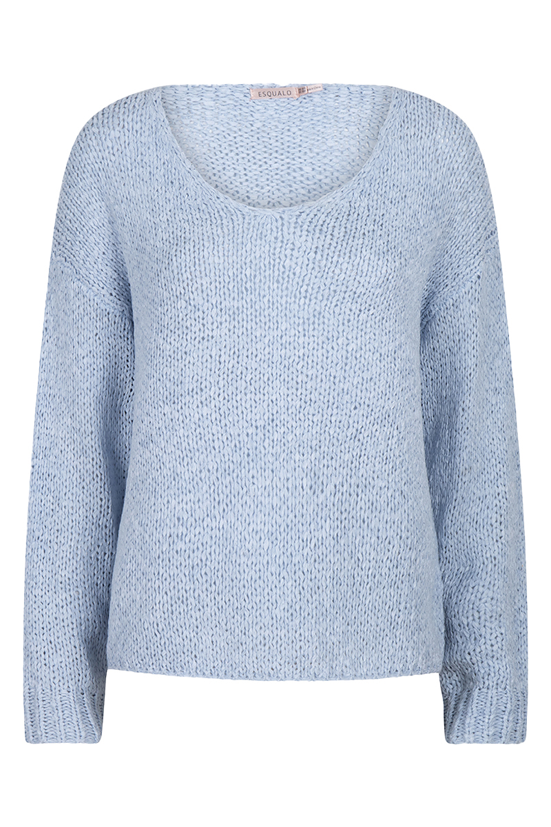 Esqualo Sweater V-neck tape yarn Blauw-1 1