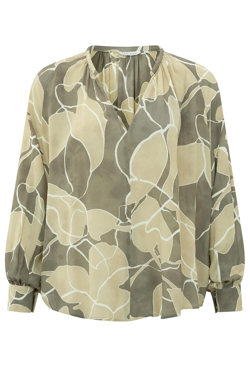 Yaya V-neck woven print top LIGHT GREEN DESSIN 1