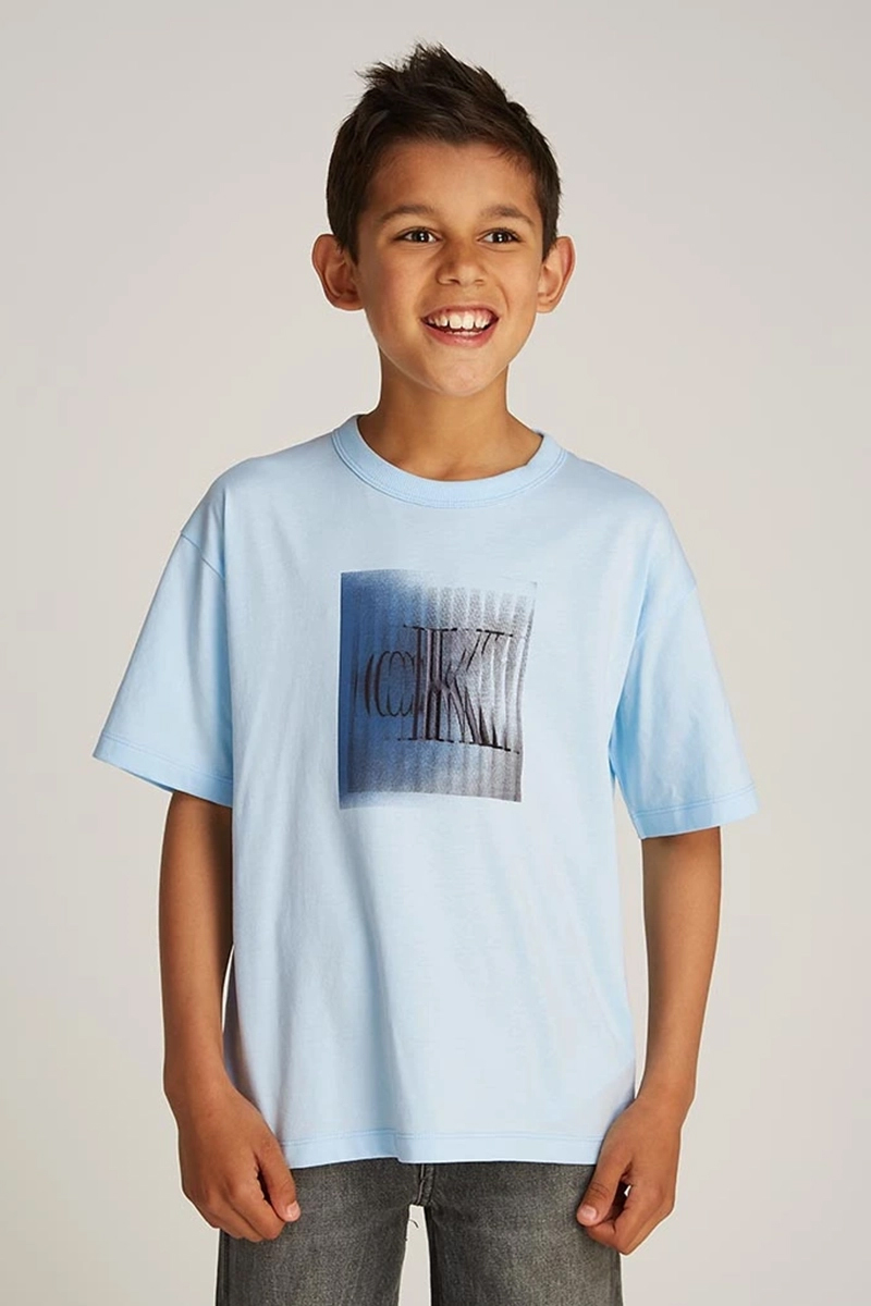 Calvin Klein Large shifted ck ss tshirt Blauw-1 2