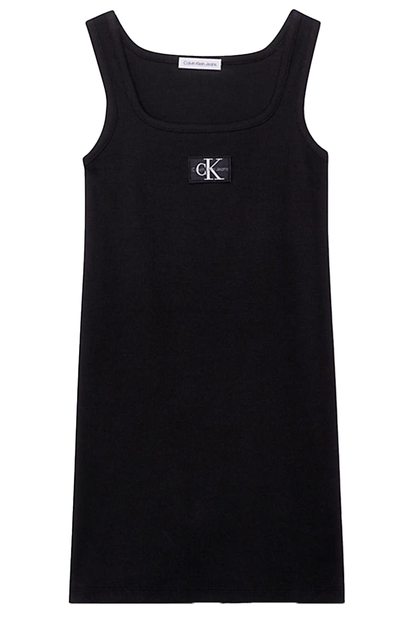 Calvin Klein Rib badge square neck tank dress Zwart-1 1