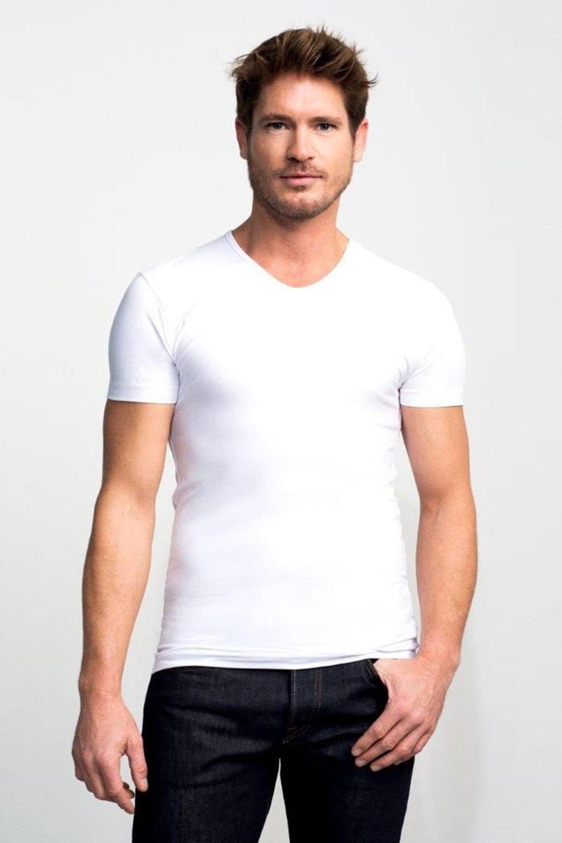 Slater STRETCH 2-pack T-shirt V-neck  s/sl Wit-1 2