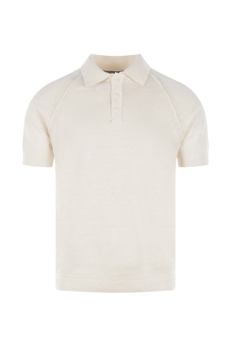 Daniele Fiesoli POLO MANICA CORTA RAGLAN LINO/COTONE Wit-1 1