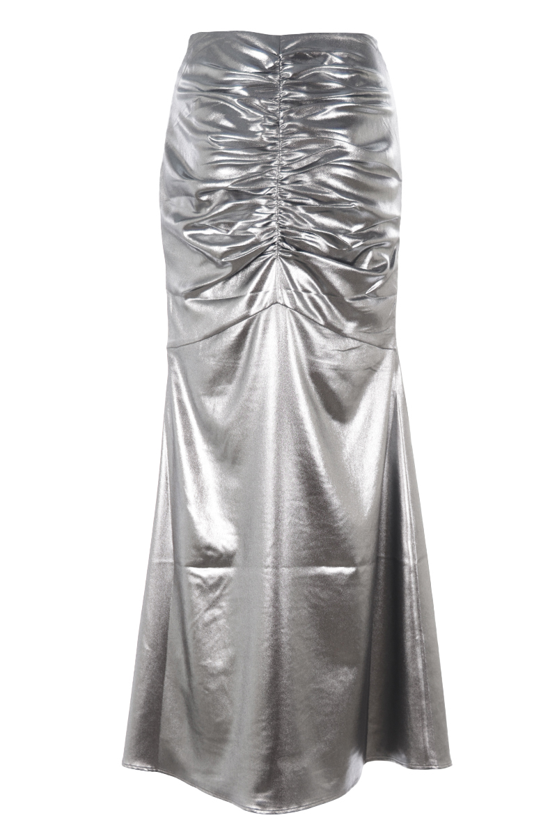 Rotate Metallic maxi train skirt Zilver-1 2