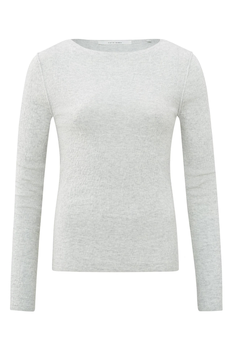 Yaya Light structured knitted top LIGHT GREY MELANGE 1