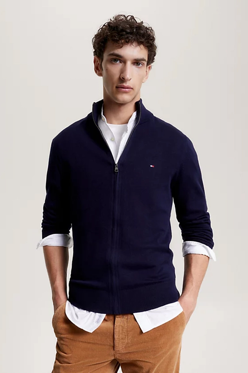 Tommy Hilfiger PIMA ORG CTN CASHMERE ZIP THRU Blauw-1 2