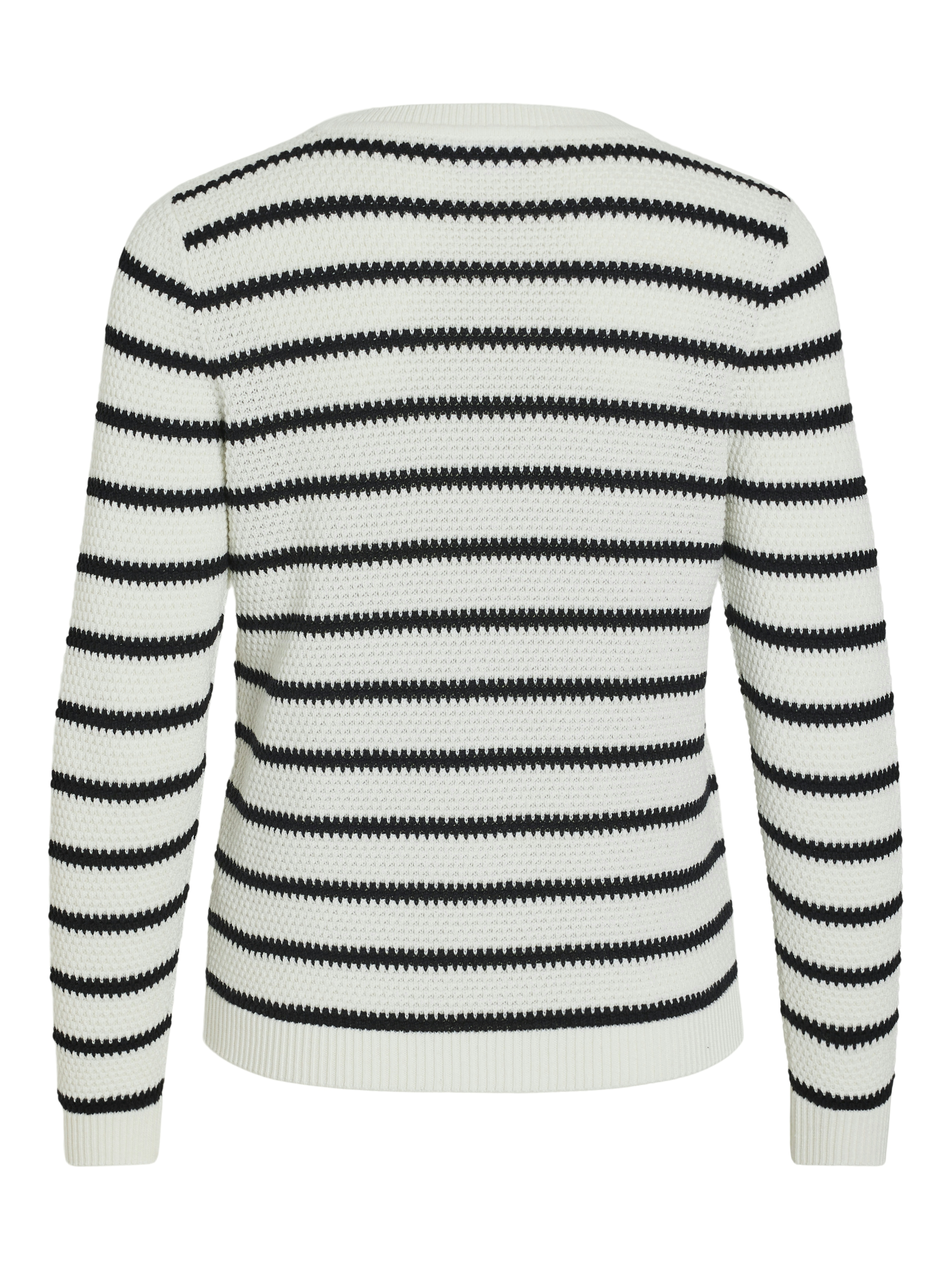 Vila VIDALO O-NECK L/S STRIPE KNIT TOP- 217891001-White Alyssum/BLACK 4