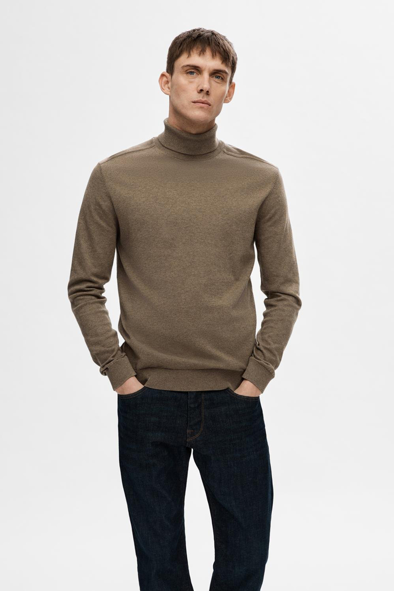 Selected SLHBERG ROLL NECK NOOS bruin/beige-2 2