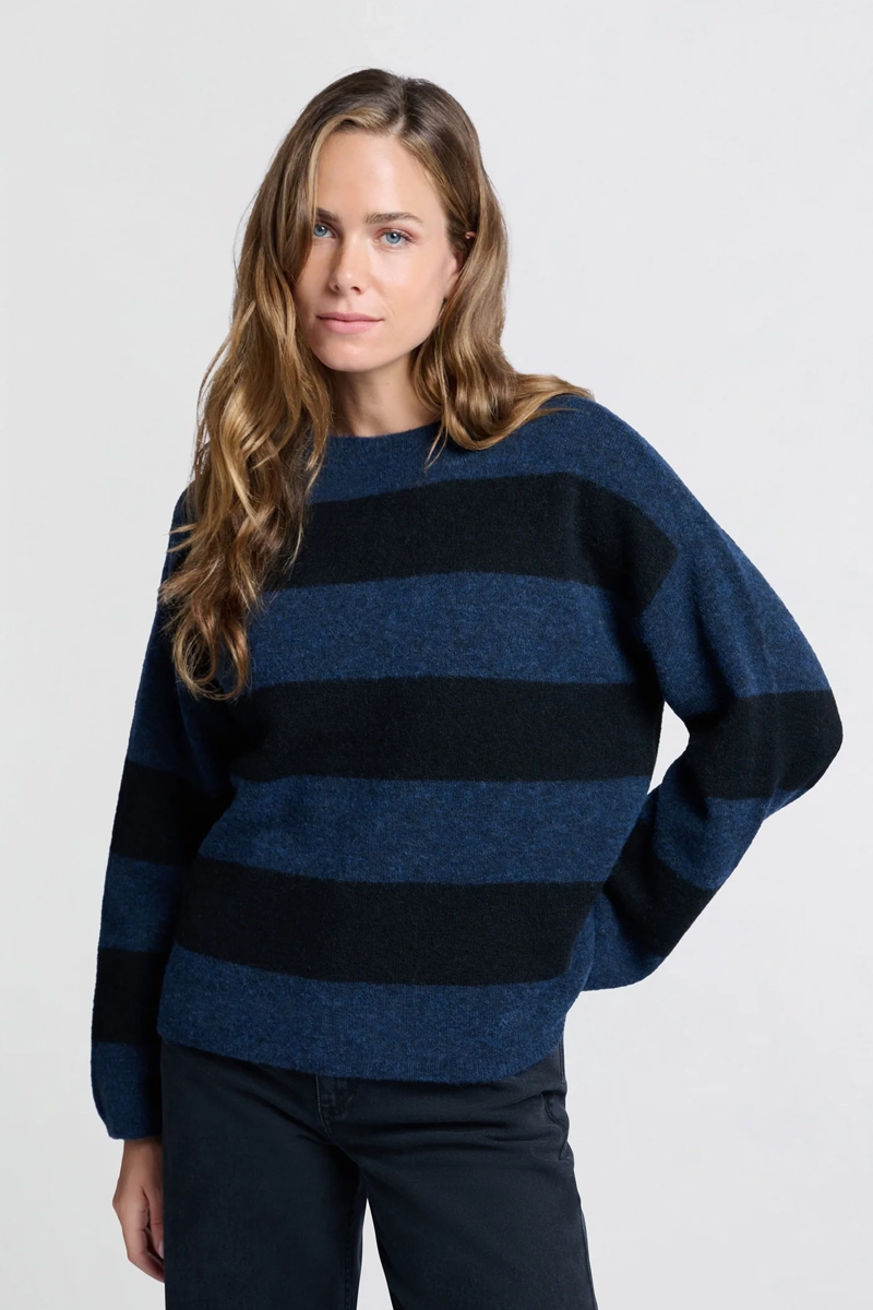 Yaya Oversized block stripe sweater OUTER SPACE BLUE DESSIN 2