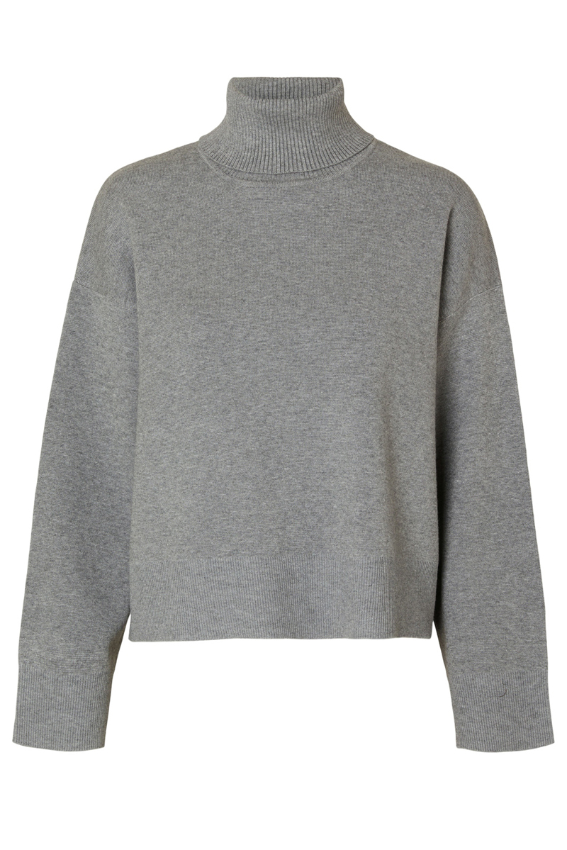 Selected SLFKAMMA LS KNIT ROLL NECK NOOS 178991-Medium Grey Melange 1