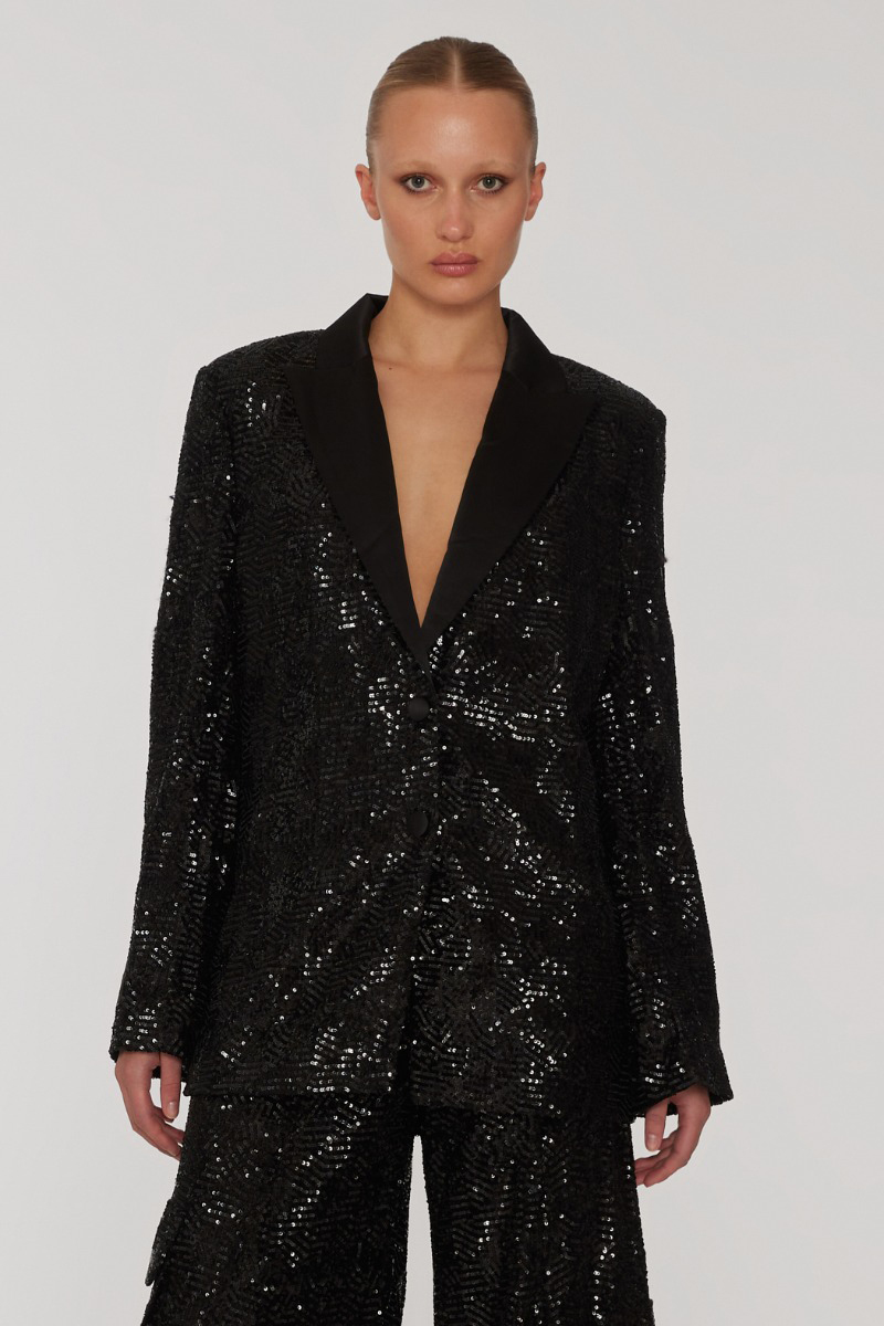 Rotate Sequins oversized blazer Zwart-1 2