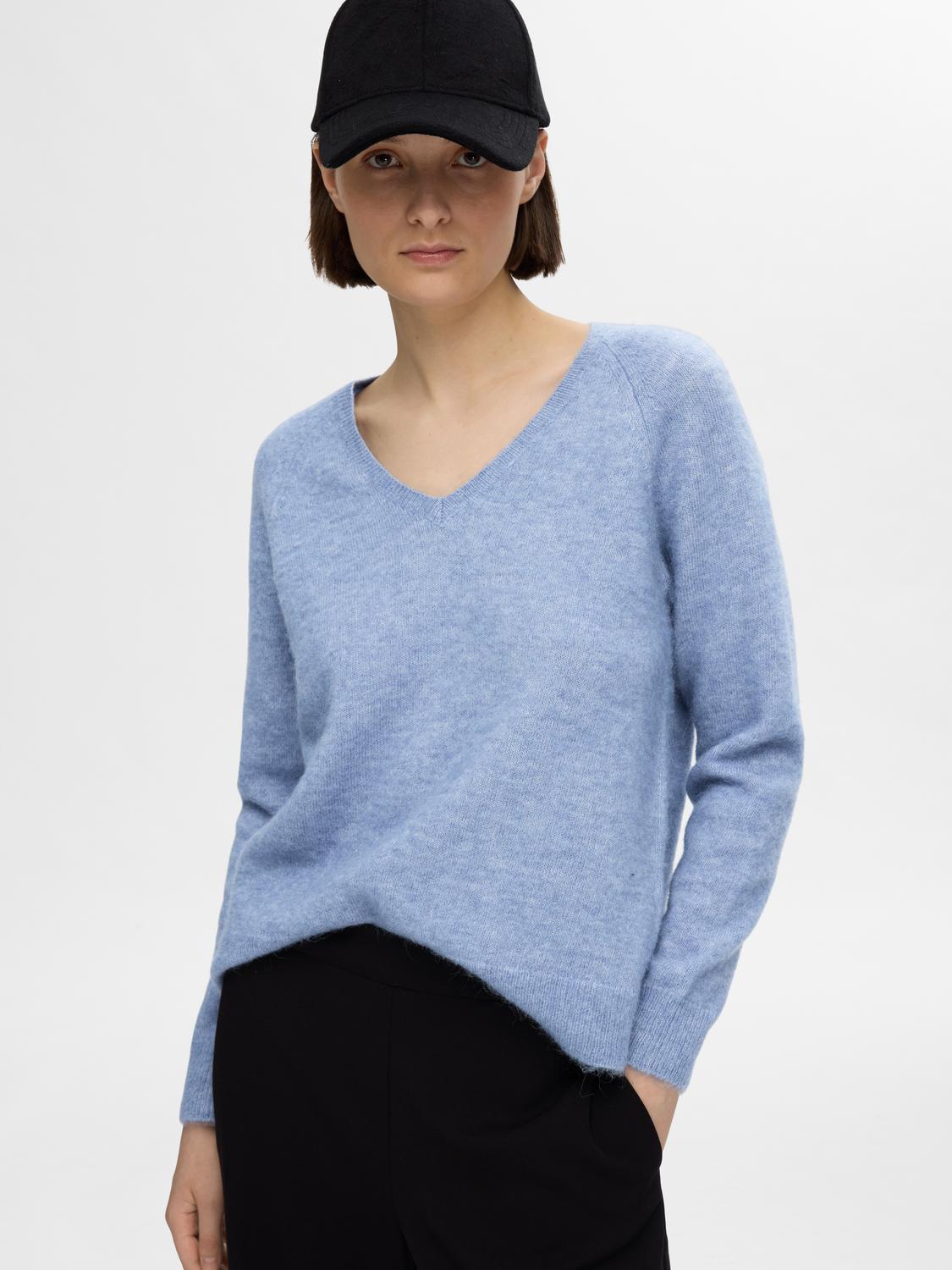 Selected SLFLULU NEW LS KNIT V-NECK B NOOS 297895001-Endless Sky/MELANGE 5