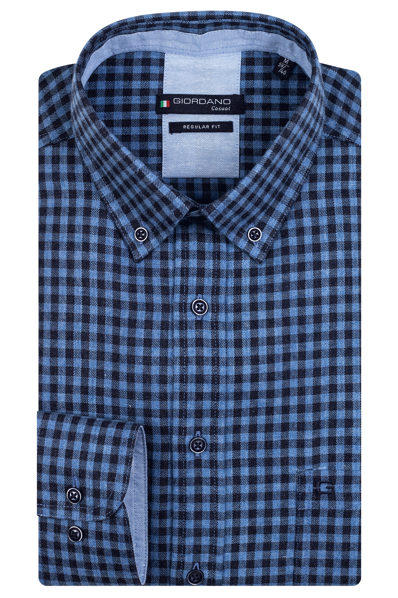 Giordano Ivy LS Button Down Two Tone Small Check Blauw 1 Voorwinden