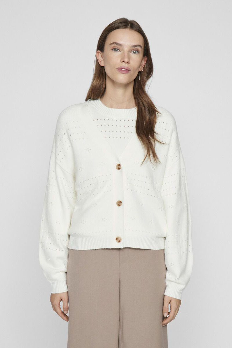 Vila VIRIL V-NECK L/S KNIT CARDIGAN - NO 217891-White Alyssum 2