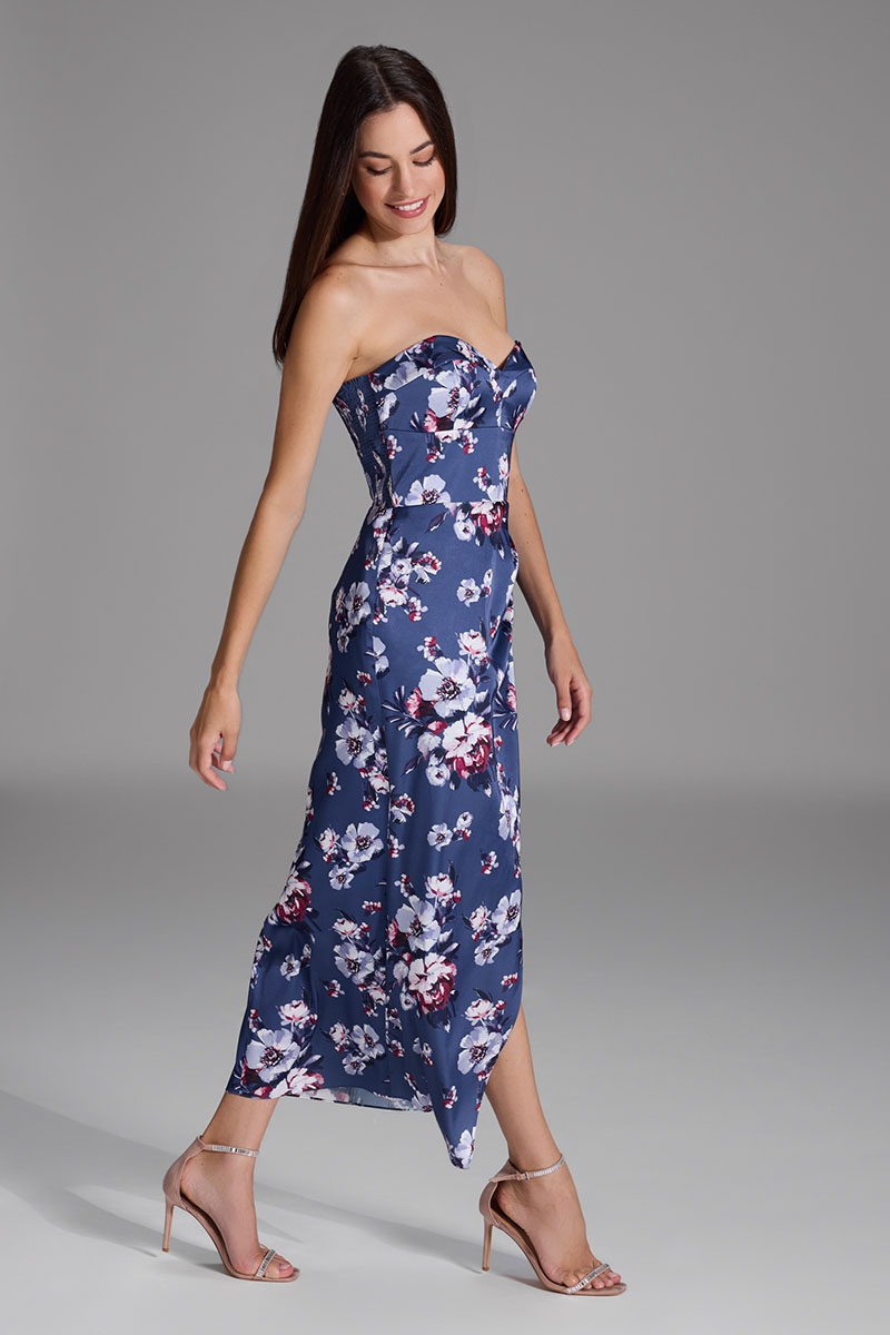 Swing Abendkleid mit Corsage aus floral b future blue / multi 2