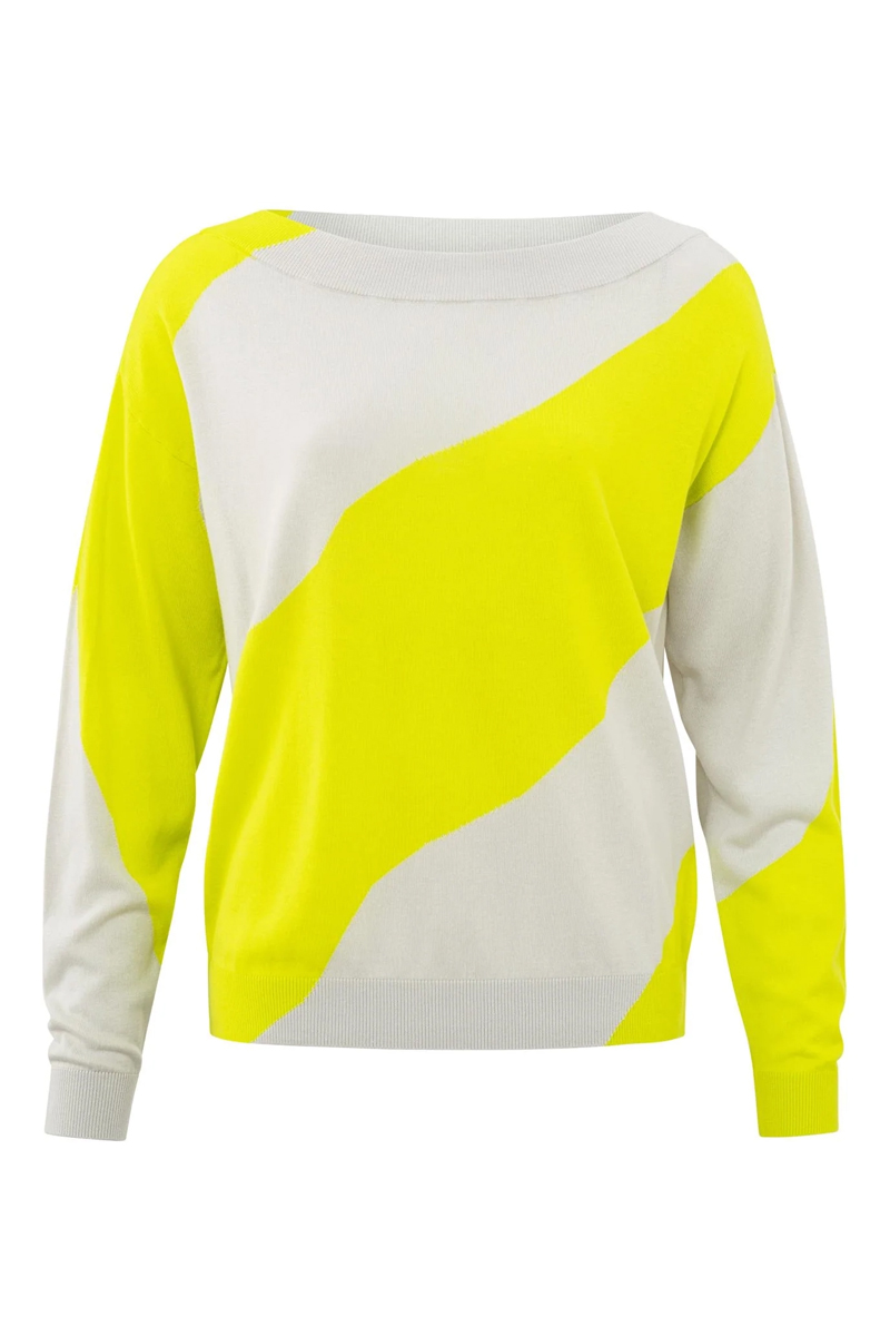 Yaya Diagonal wide stripe sweater NEON YELLOW DESSIN 1