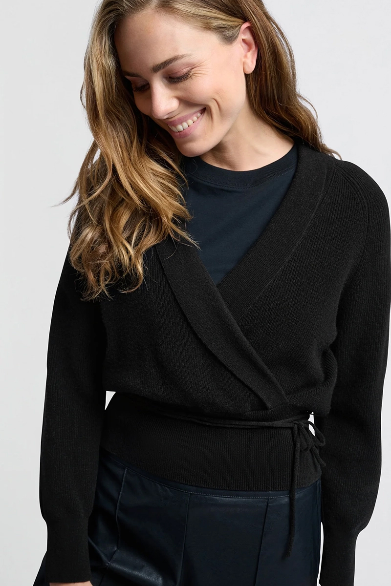 Yaya Fake wrap sweater ls BLACK 2