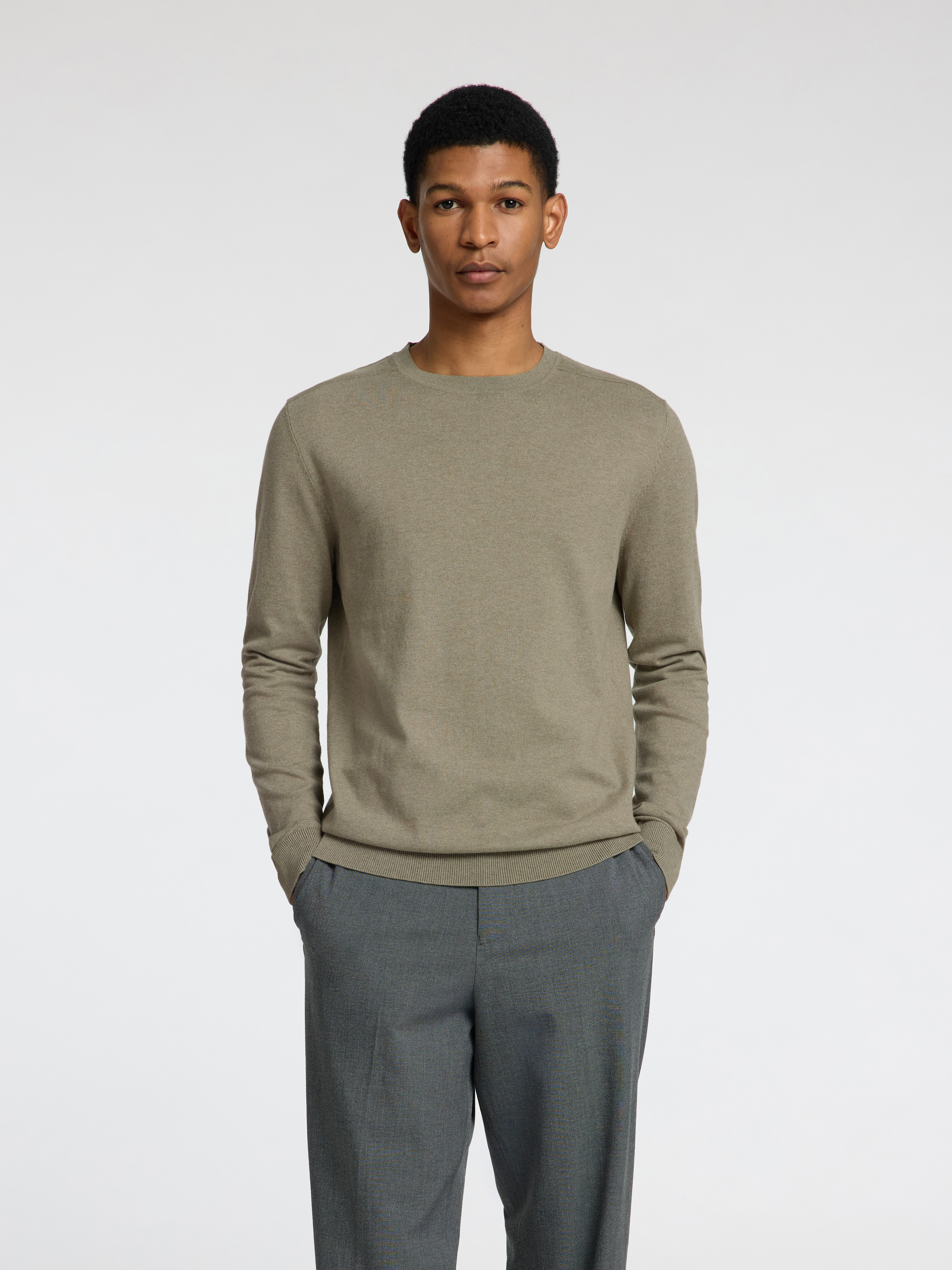 Selected SLHBERG CREW NECK NOOS 190926001-Vetiver/Melange 5