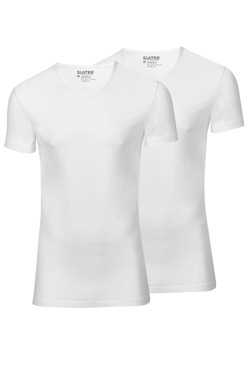 Slater STRETCH 2-pack T-shirt V-neck  s/sl Wit-1 1