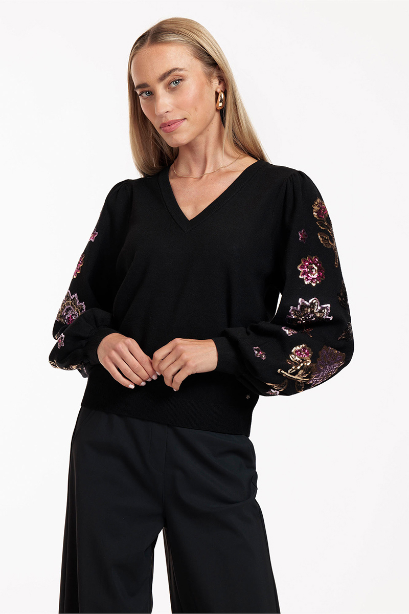 Studio Anneloes Milly flower sequins pullover Zwart-1 2