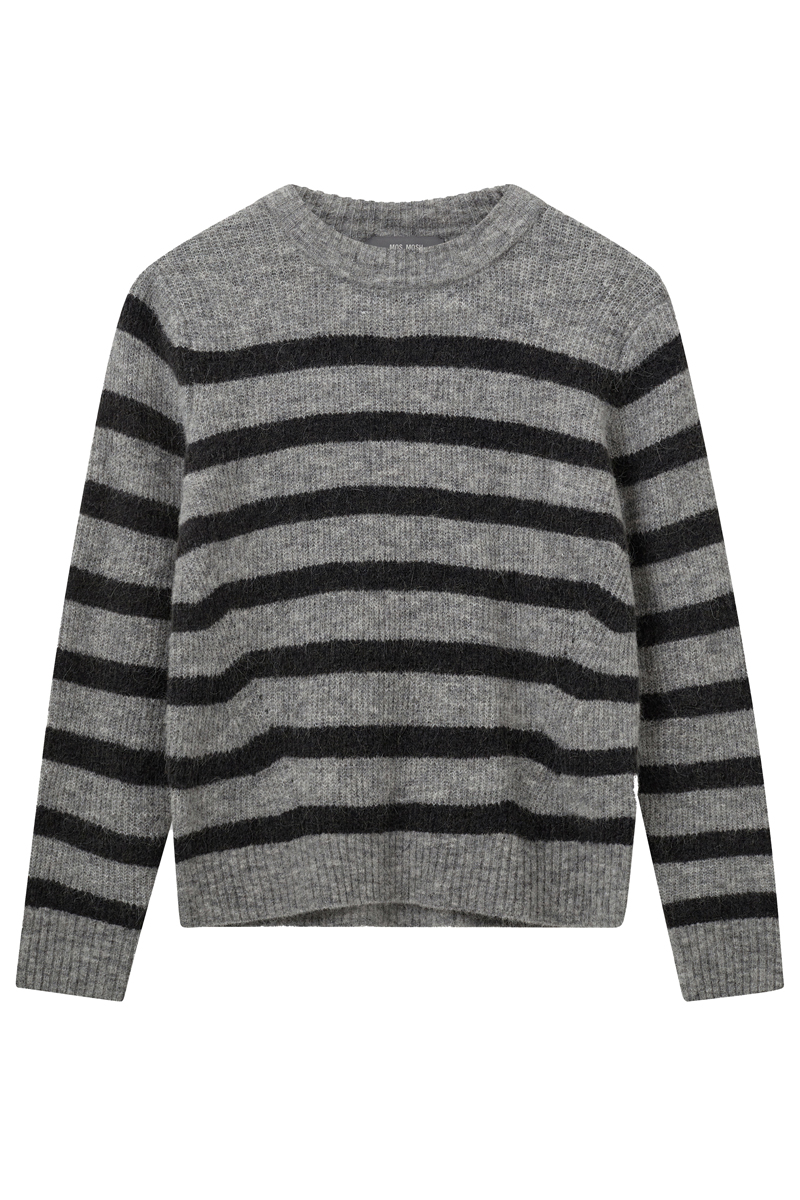 Mos Mosh MMThora Stripe Crewneck Knit Grijs-1 1