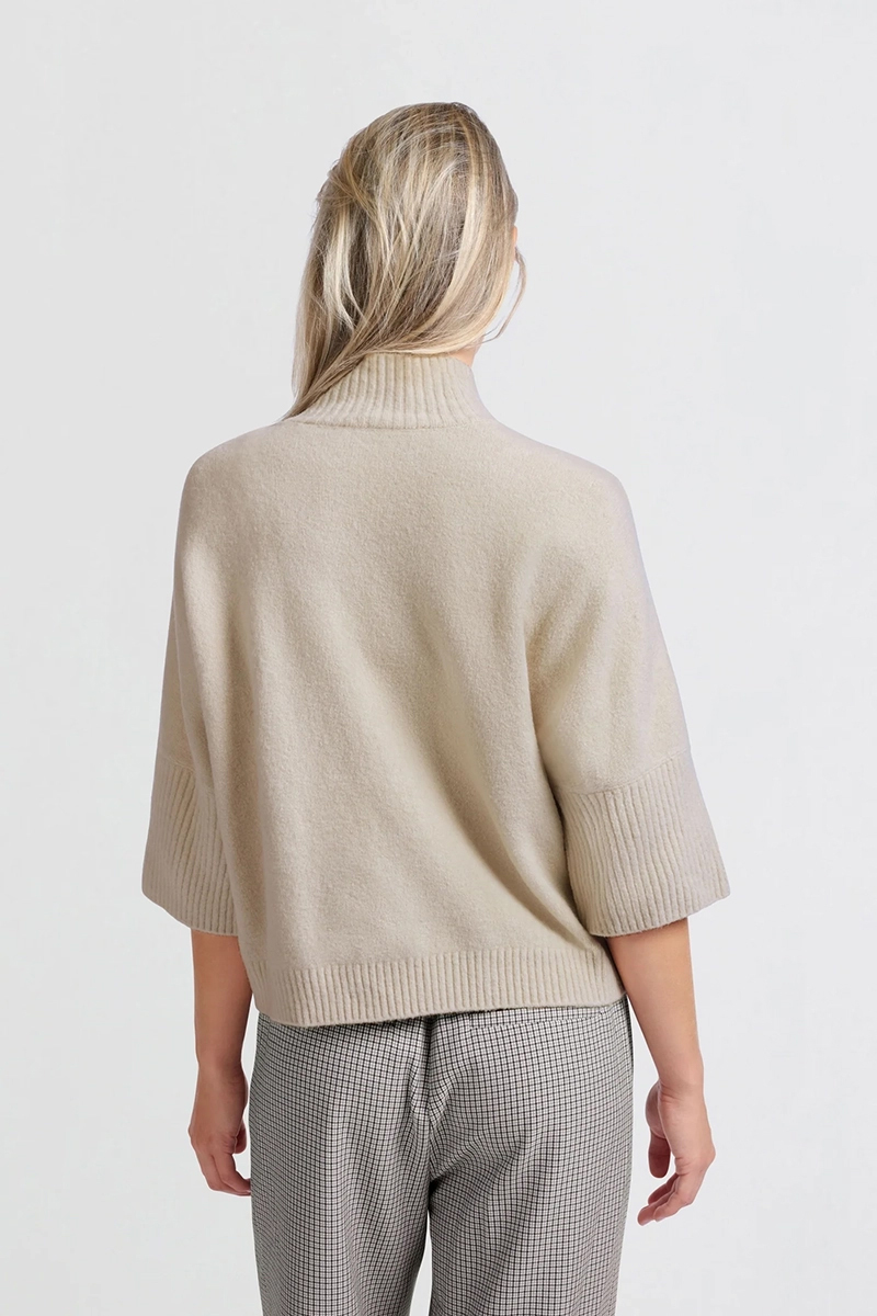 Yaya High neckline sweater with rib PUMICE STONE BEIGE 3