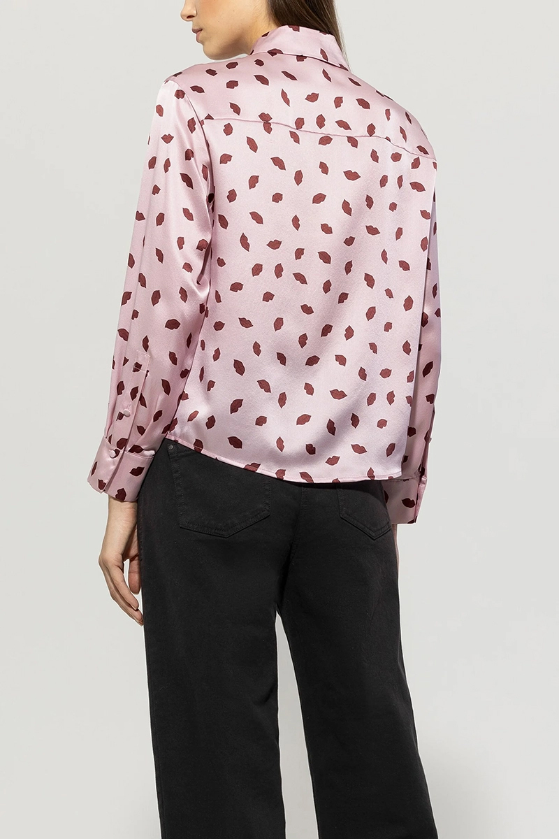 Luisa Cerano Seidenbluse mit Lips-Print Rose-1 3