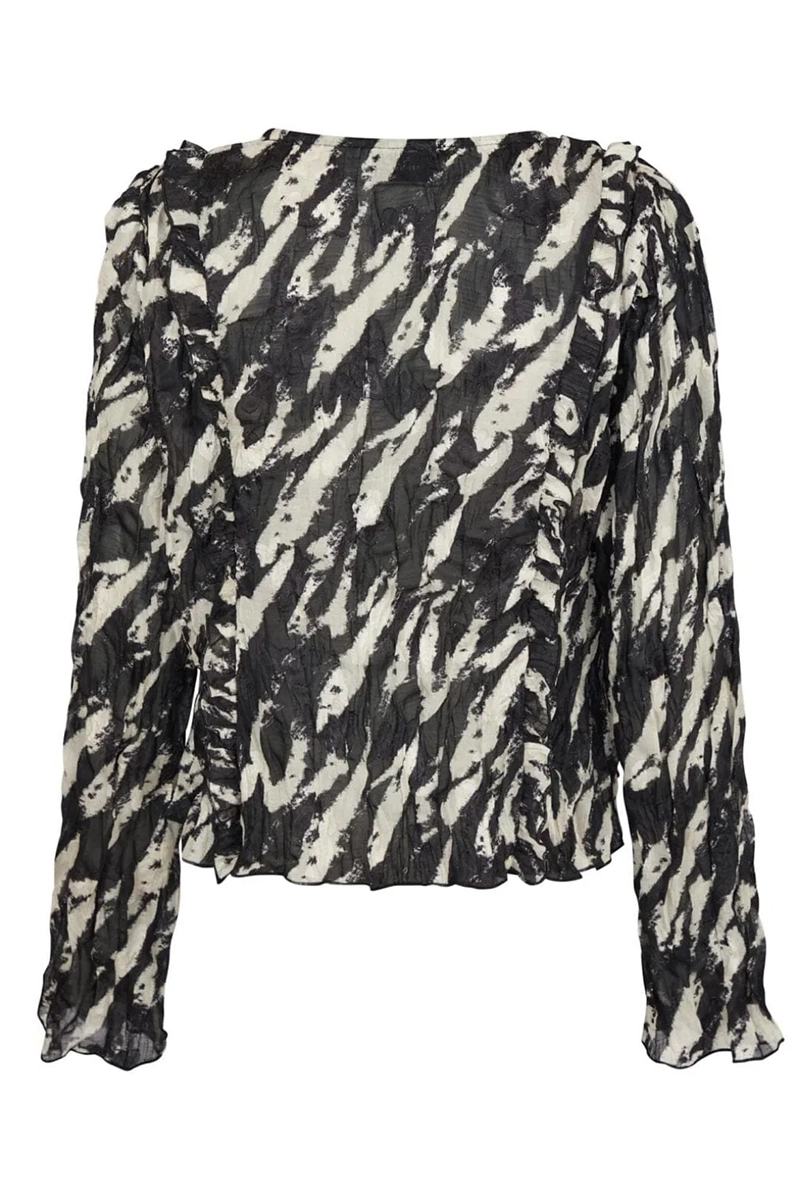 Neo Noir Indy diatressed zebra blouse Zwart-1 2