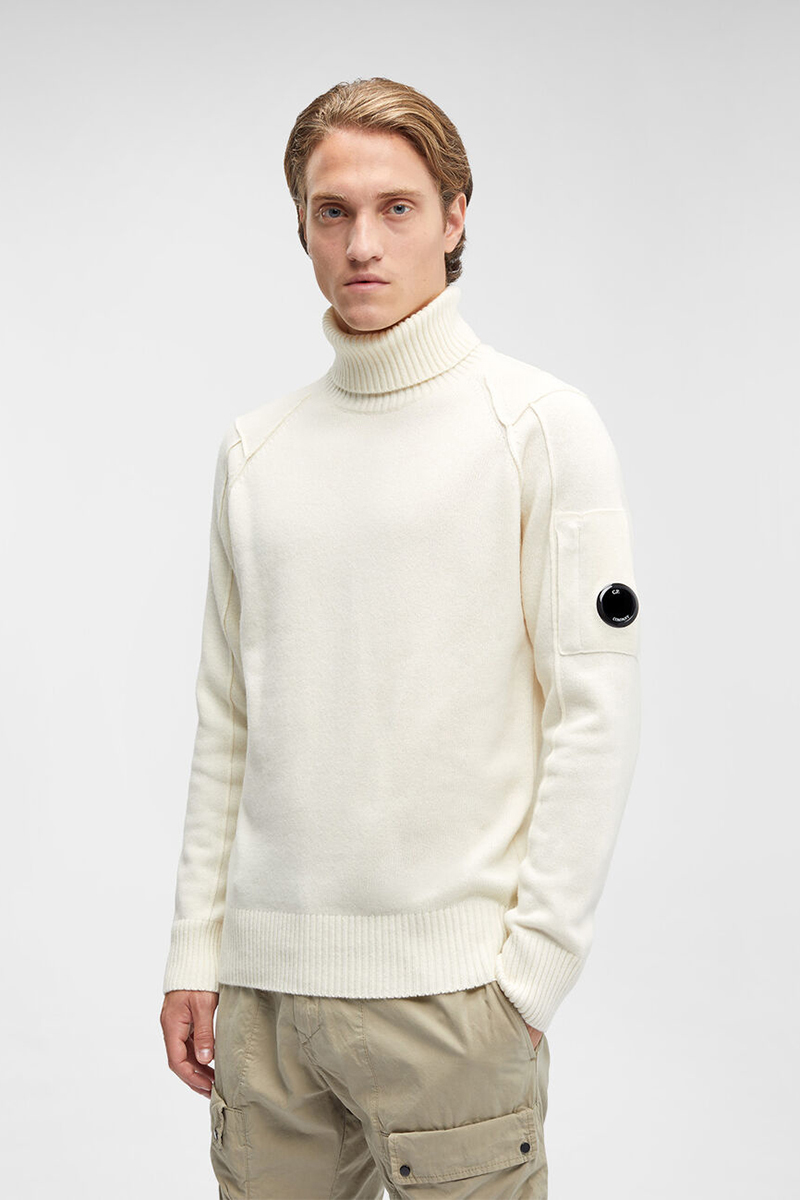 C.P. Company LAMBSWOOL ROLL NECK JUMPER Ecru-1 2