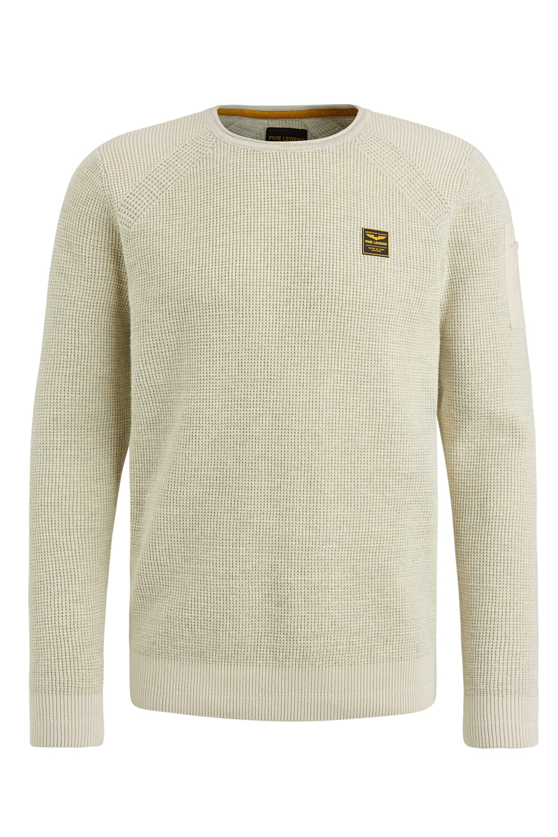 PME Legend R-neck cotton rib melee knit bruin/beige-1 1