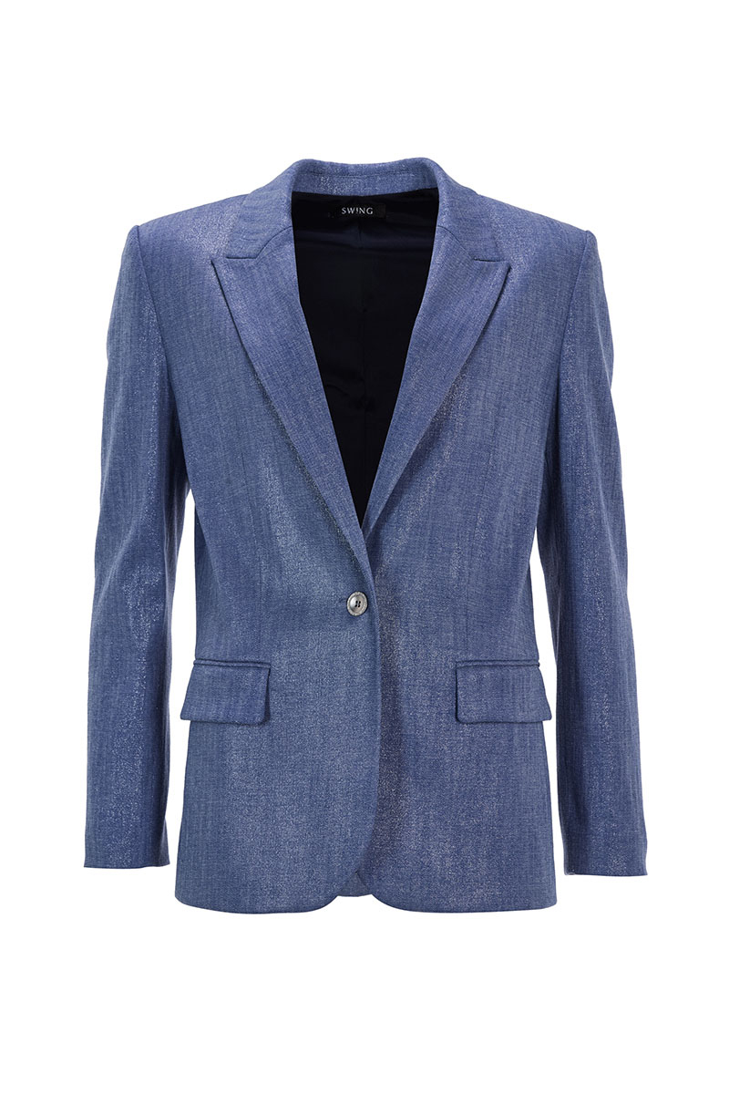 Swing Oversized Blazer aus glänzendem Den future blue 1