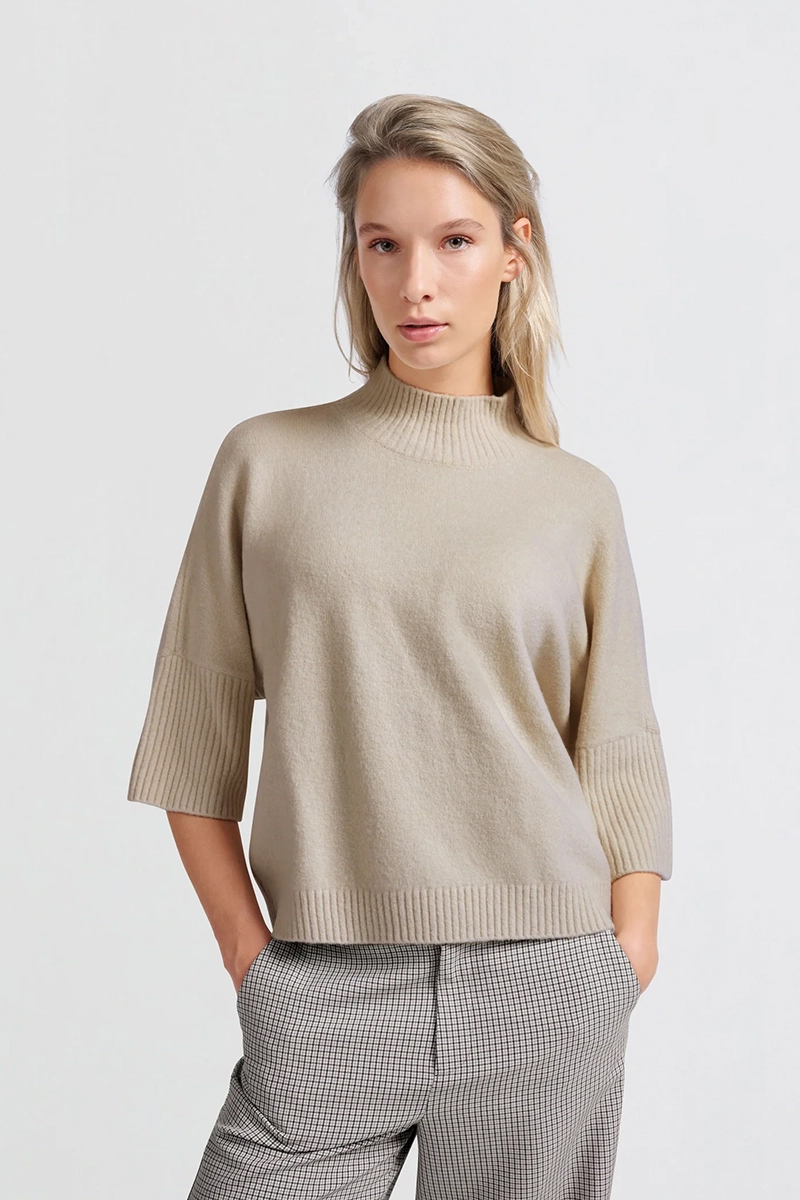 Yaya High neckline sweater with rib PUMICE STONE BEIGE 2