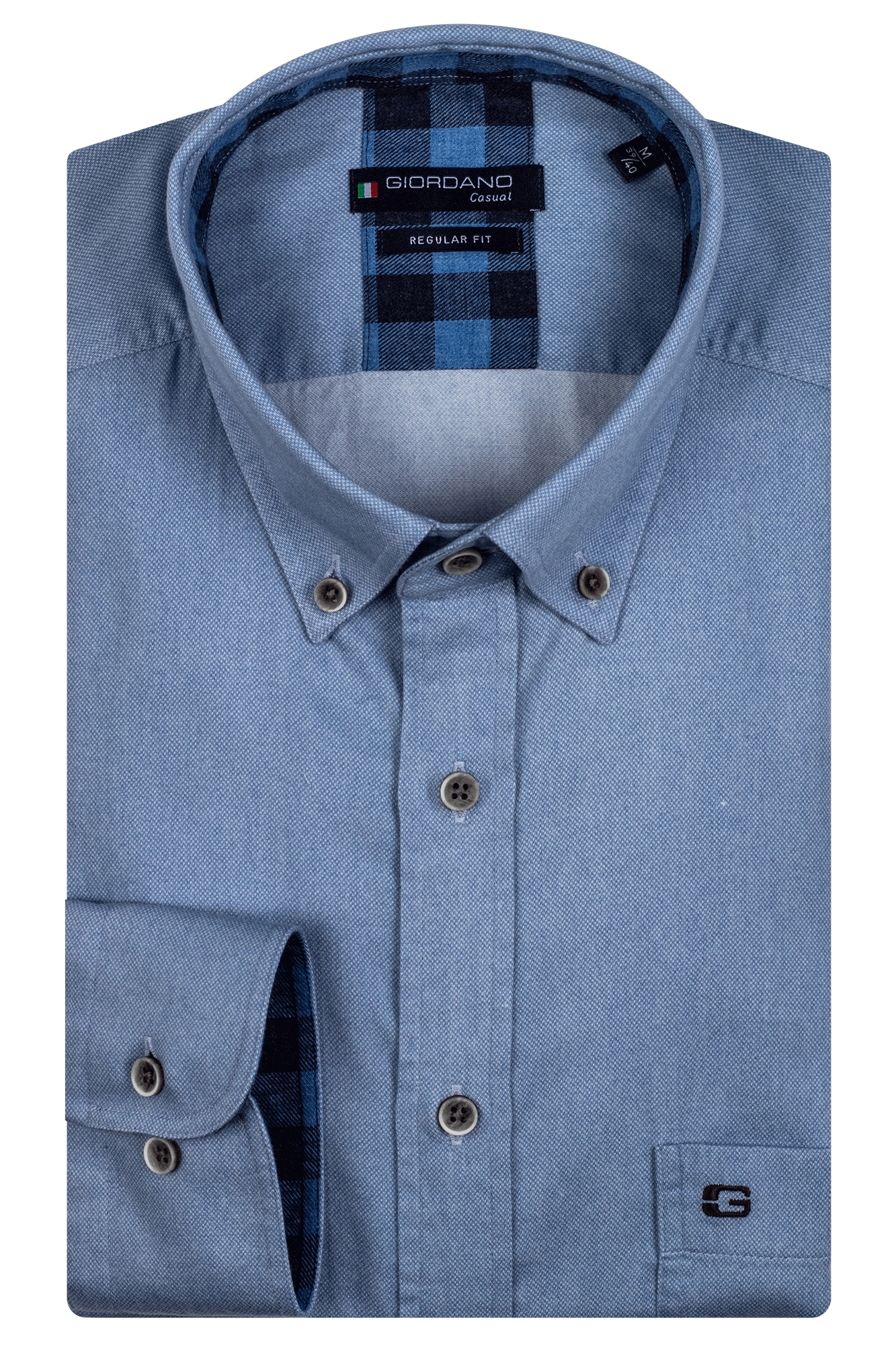 Giordano Ivy, LS Button Down  Oxford Look Print Blauw-1 1