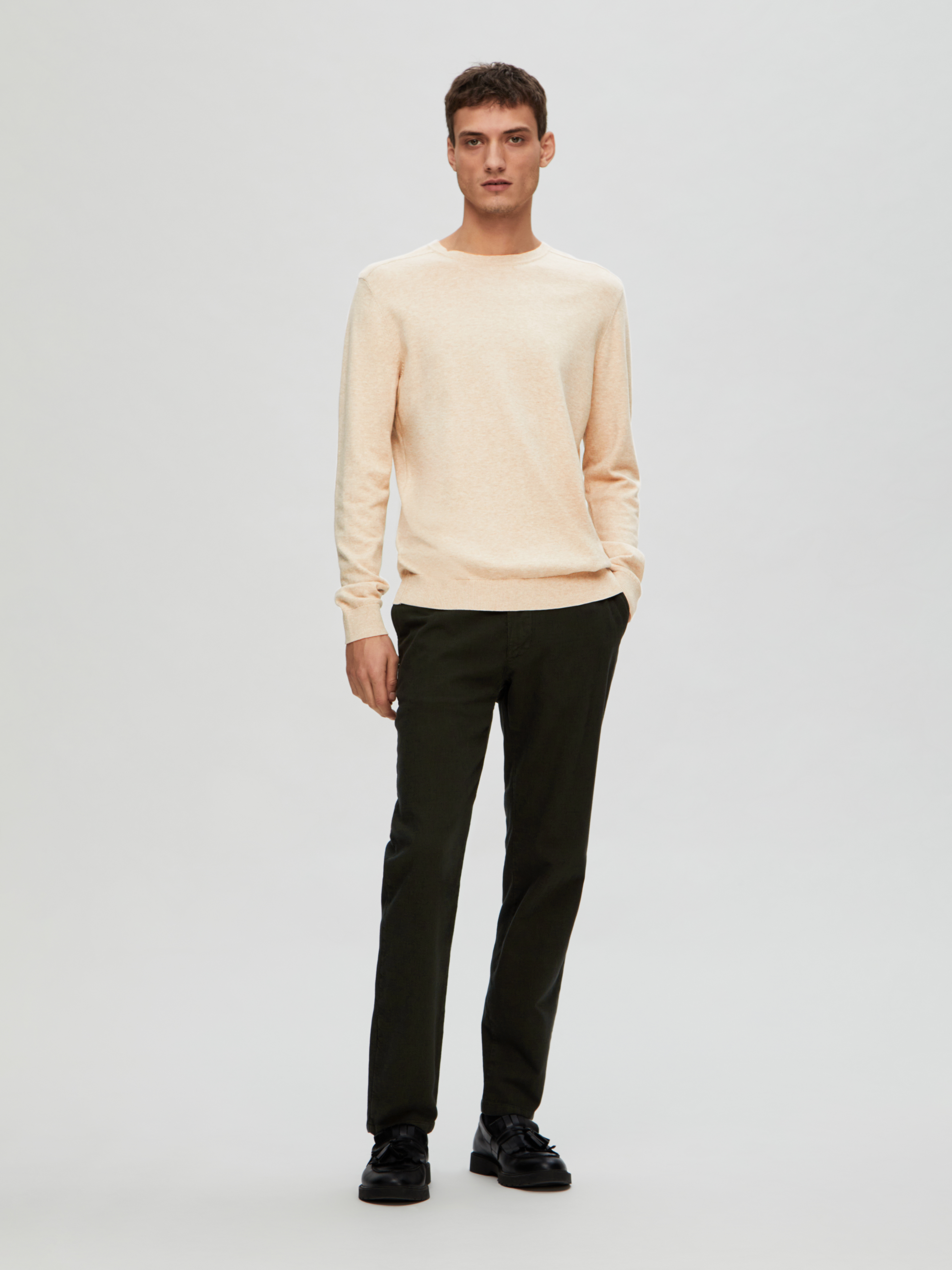 Selected SLHBERG CREW NECK NOOS 184679001-Oatmeal/MELANGE 2