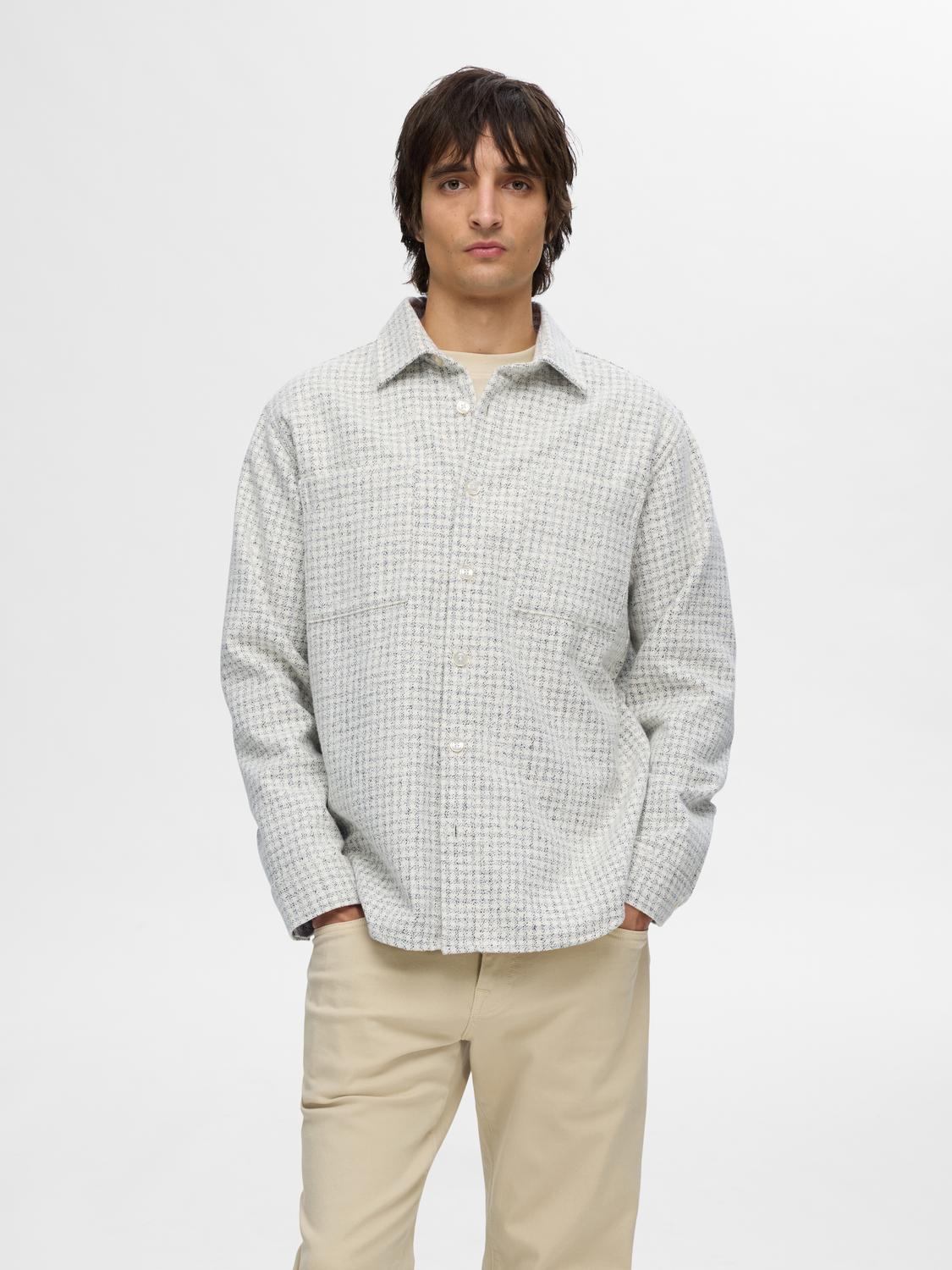 Selected SLH-TWILL MIX OVERSHIRT LS 178372001-Egret/Pure Cashmere / Fog 2