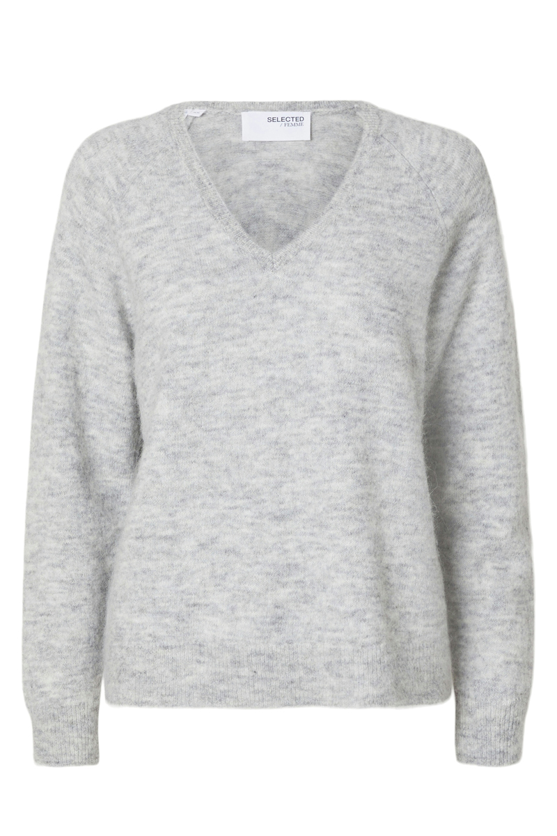 Selected SLFLULU NEW LS KNIT V-NECK B NOOS 178992-Light Grey Melange 1