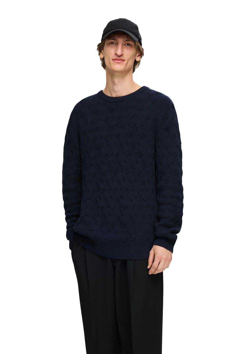 Selected SLHCALLIS LS KNIT CABLE CREW NECK N 186839-Sky Captain 2