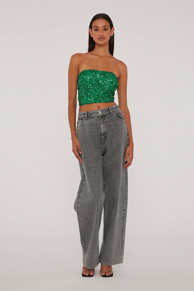 Rotate Rhinestone wide leg jeans Grijs-1 2