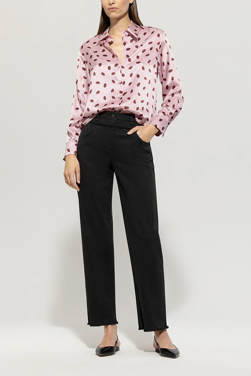 Luisa Cerano Seidenbluse mit Lips-Print Rose-1 2