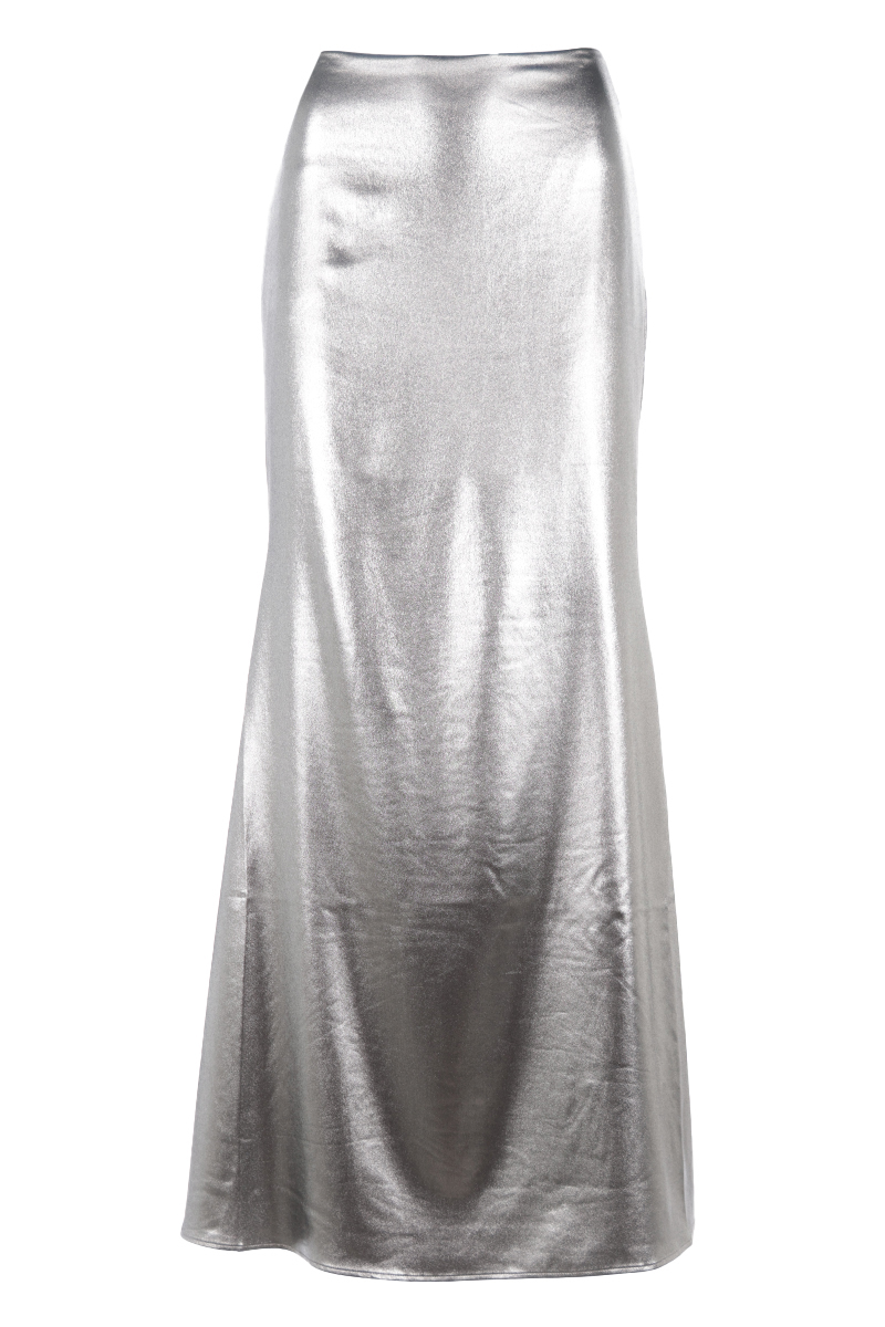 Rotate Metallic maxi train skirt Zilver-1 1