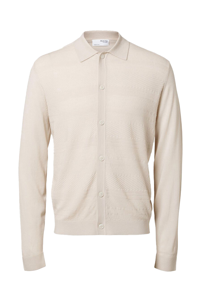 Selected SLHTRAY LS KNIT MERINO POLO CARDIGA 184679-Oatmeal 1