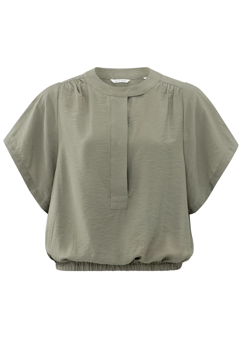 Yaya Woven top w. elasticated hem ARMY GREEN 1